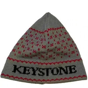 Vintage Keystone Beer 100% Wool Beanie Duke Sports Gray Red Ski Cap Knit Hat